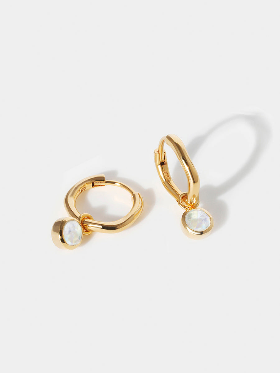 Gold Birthstone Huggies October - Moonstone