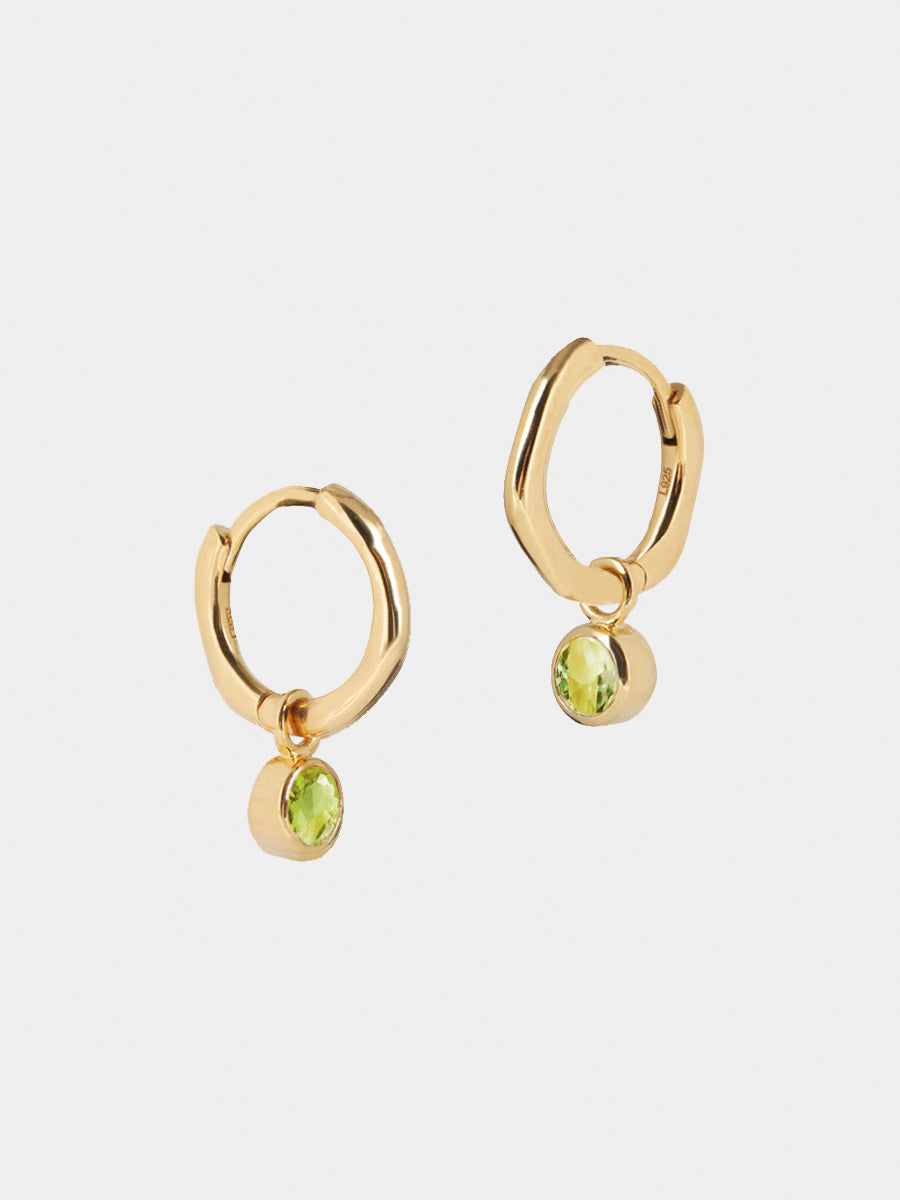 Gold Birthstone Huggies August - Peridot