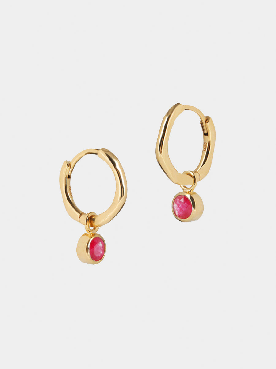 Gold Birthstone Huggies July - Ruby Quartz