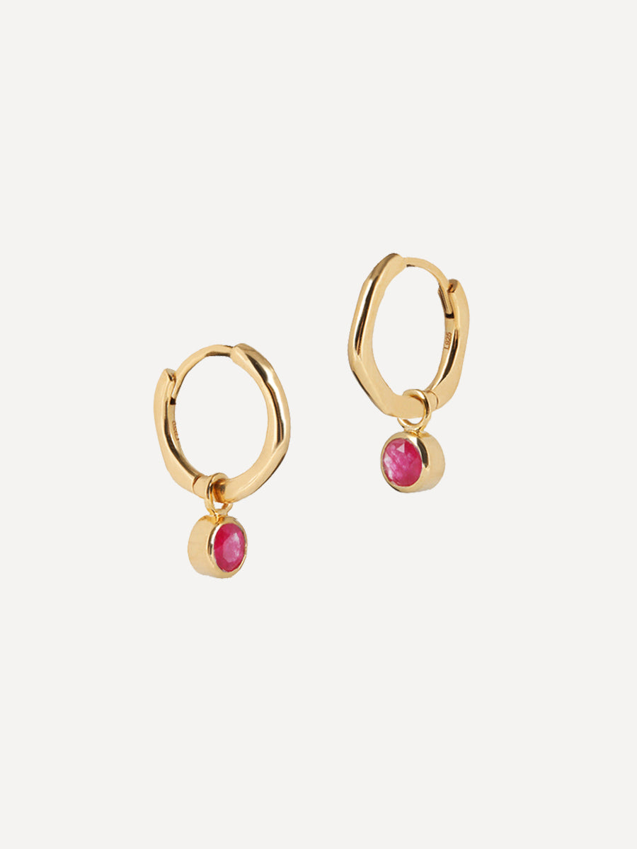Gold Birthstone Huggies July - Ruby Quartz