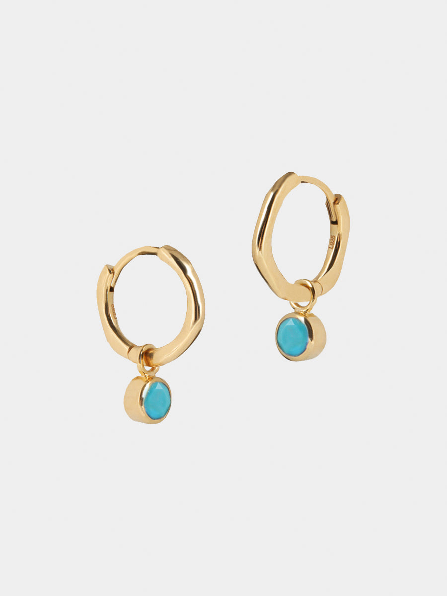 Gold Birthstone Huggies December - Turquoise
