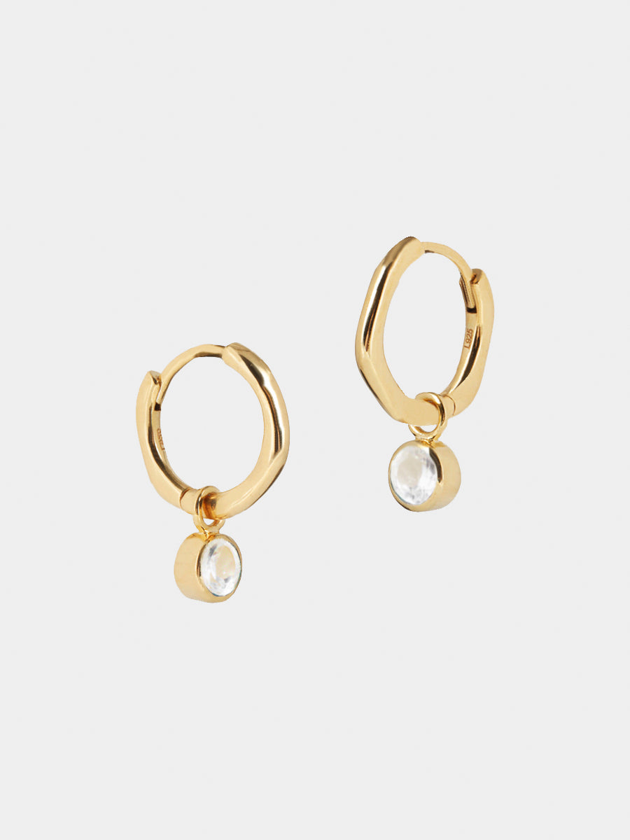 Gold Birthstone Huggies April - White Topaz