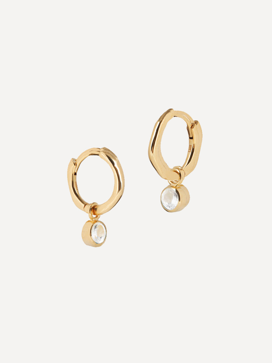 Gold Birthstone Huggies April - White Topaz