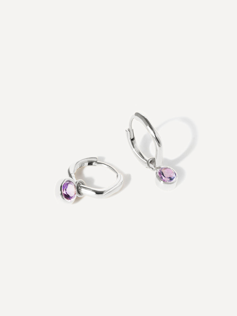 Sterling Silver Birthstone Huggies With Drops