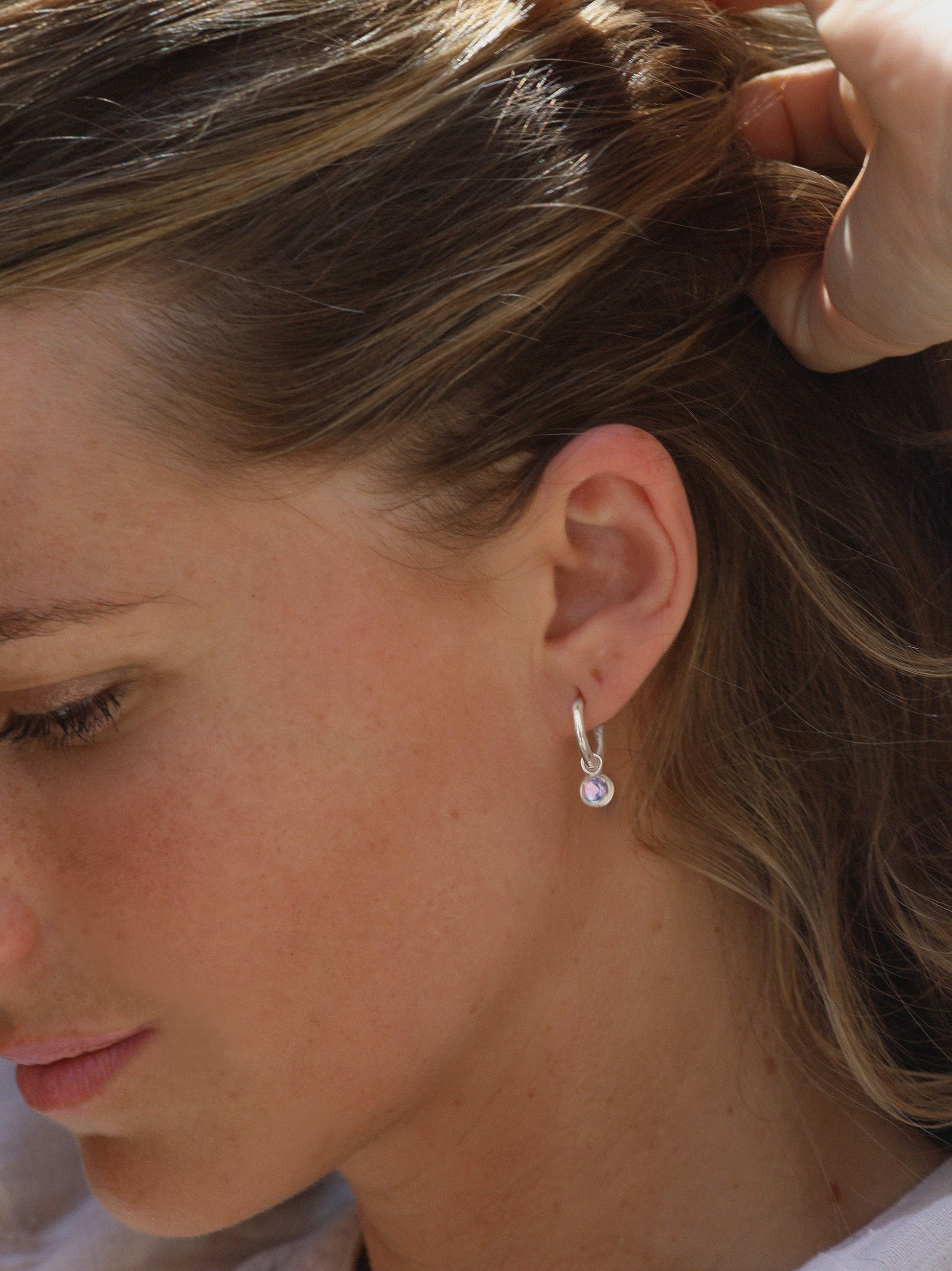 Sterling Silver Birthstone Huggies With Drops