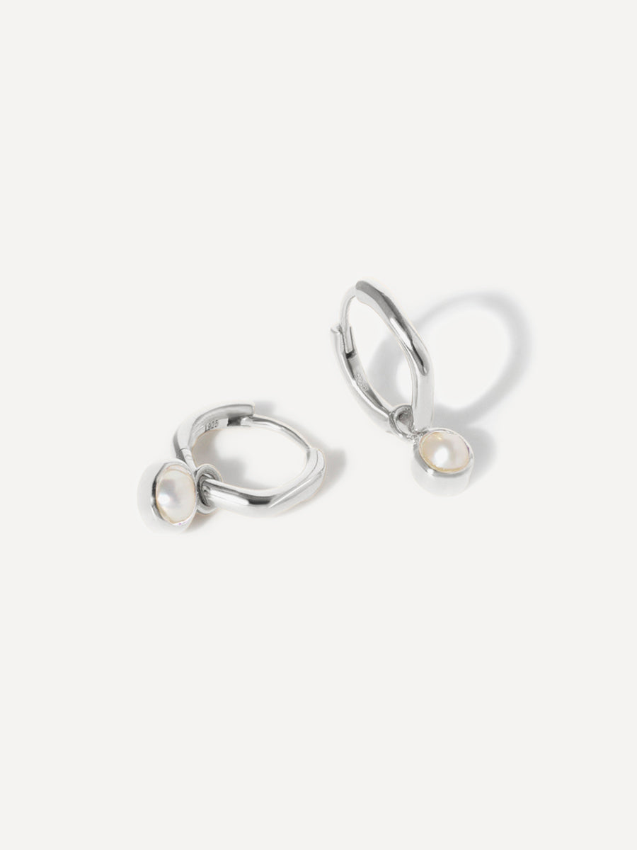 Sterling Silver Birthstone Huggies June - Pearl