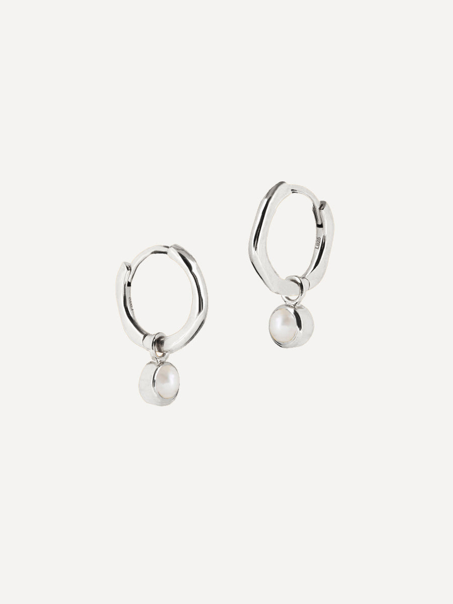 Sterling Silver Birthstone Huggies June - Pearl