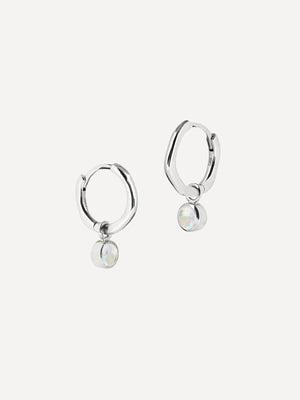 Pendientes Huggies de plata de ley con piedra natal de octubre - Piedra lunar