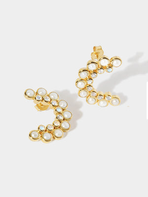 Gold Pearl & Moonstone Orbit Earrings