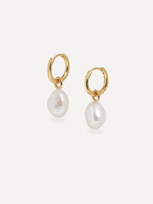 Gold Molten Huggies with Baroque Pearl Drops