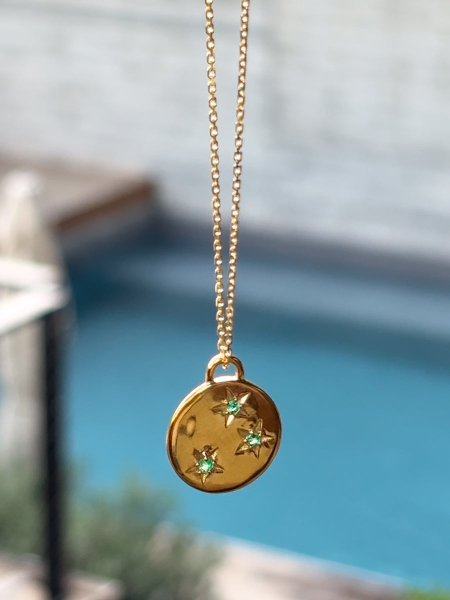 Gold Emerald May Birthstone Star set Charm Necklace