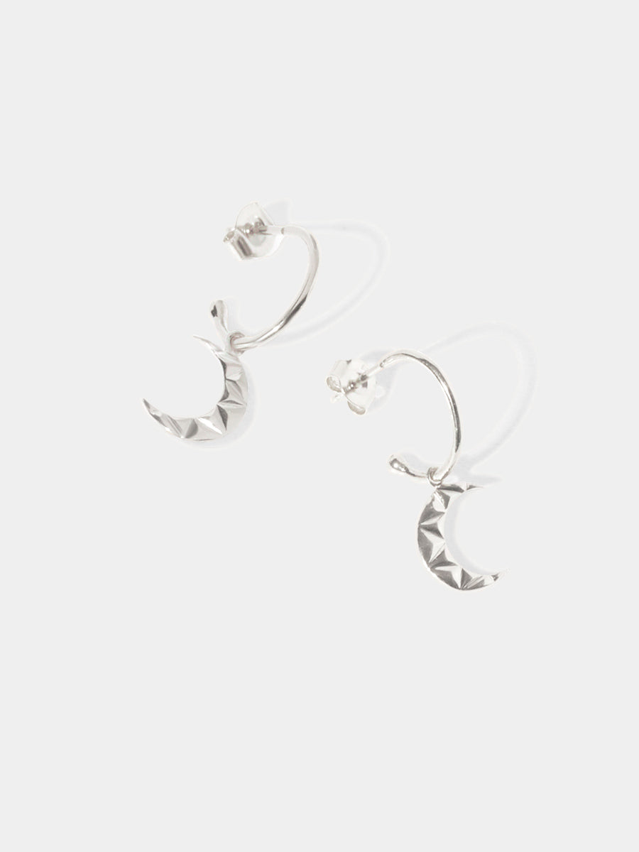 Sterling Silver Crescent Moon Hoop Earrings