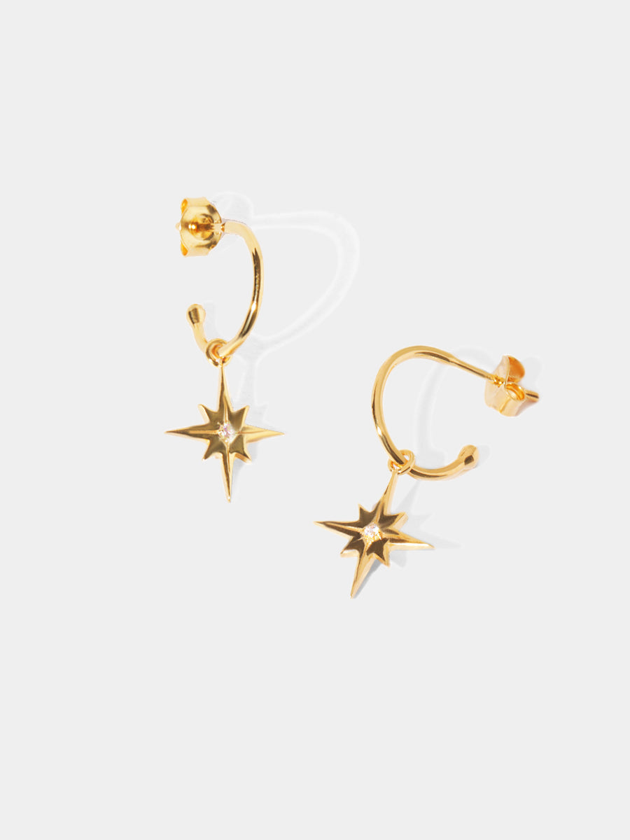 18k Gold Vermeil White Topaz Gemstone Star Hoop Earrings