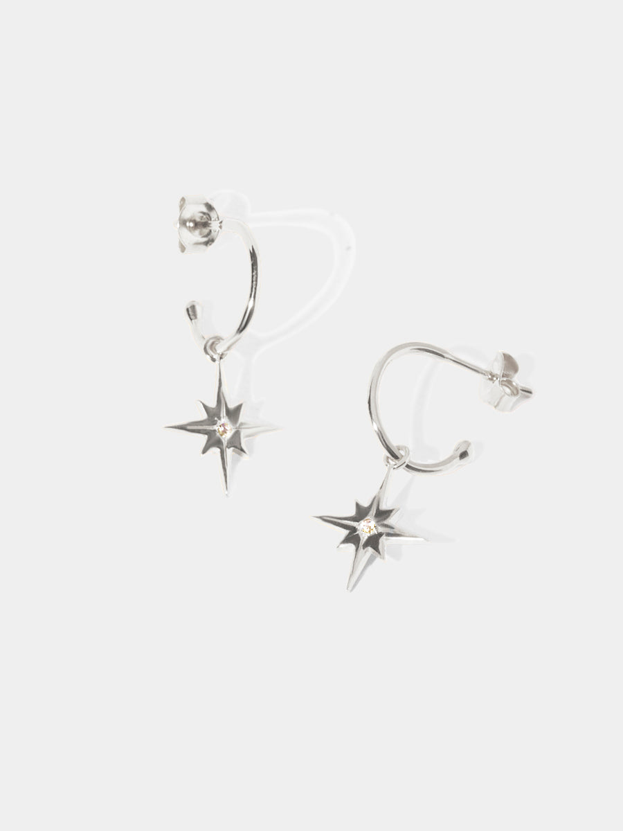 Sterling Silver White Topaz Star Gemstone Hoop Earrings