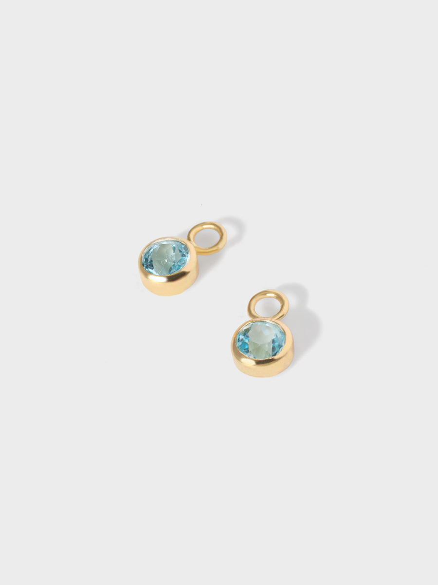 March Gold Blue Topaz Birthstone Gemstone Earring Drops