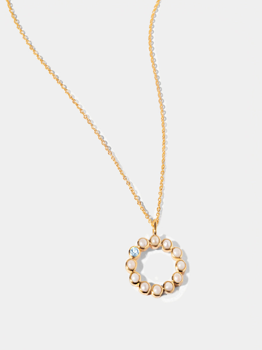 18k Gold Vermeil Halo Pearl & Blue Topaz Gemstone Necklace