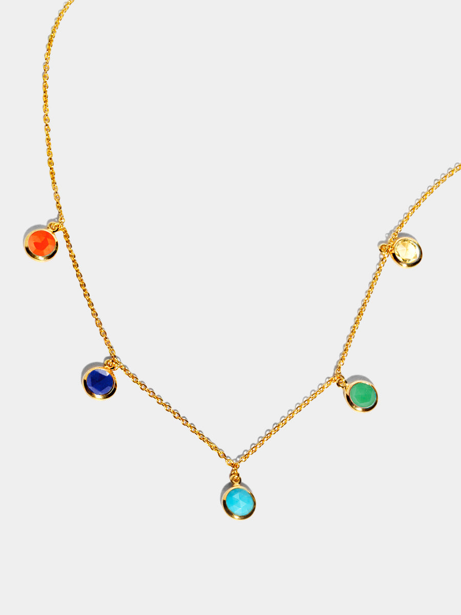 18k Gold Vermeil Carnival Multicolour 5 Drop Gemstone Necklace