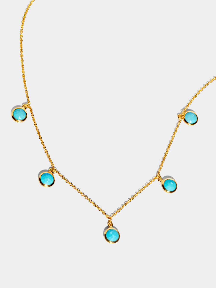 18k Gold Vermeil Dusk Dancer Turquoise 5 Drop Gemstone Necklace