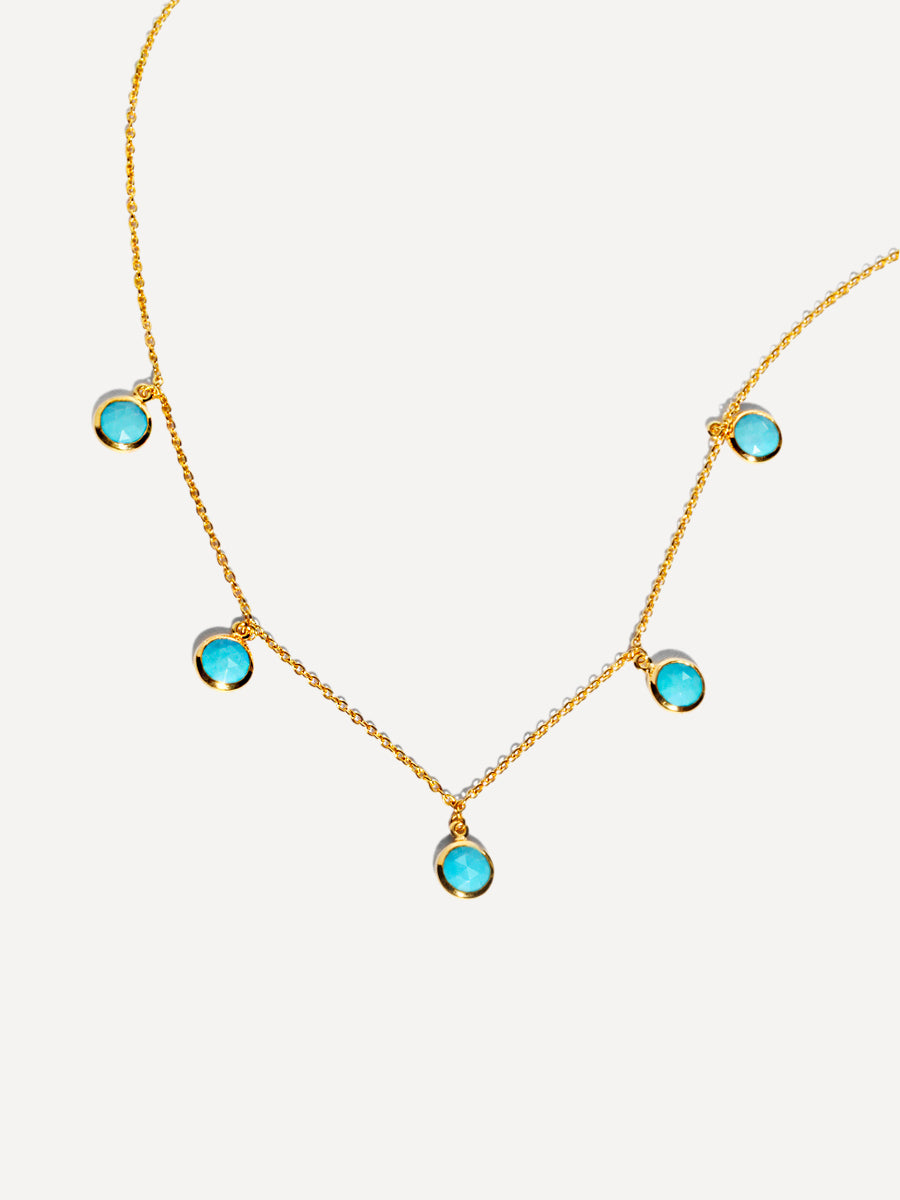 18k Gold Vermeil Dusk Dancer Turquoise 5 Drop Gemstone Necklace