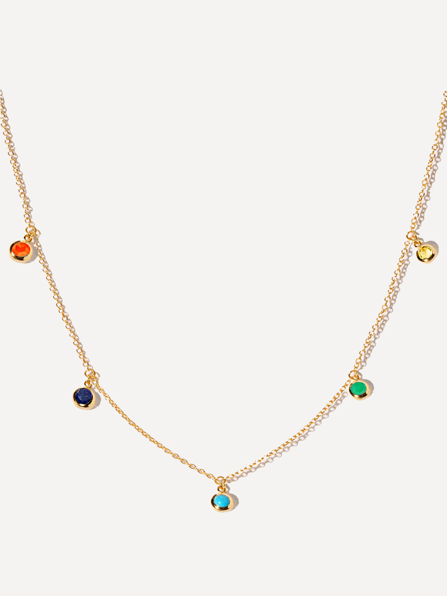 Gold Multicolour Havana Gemstone Drop Necklace