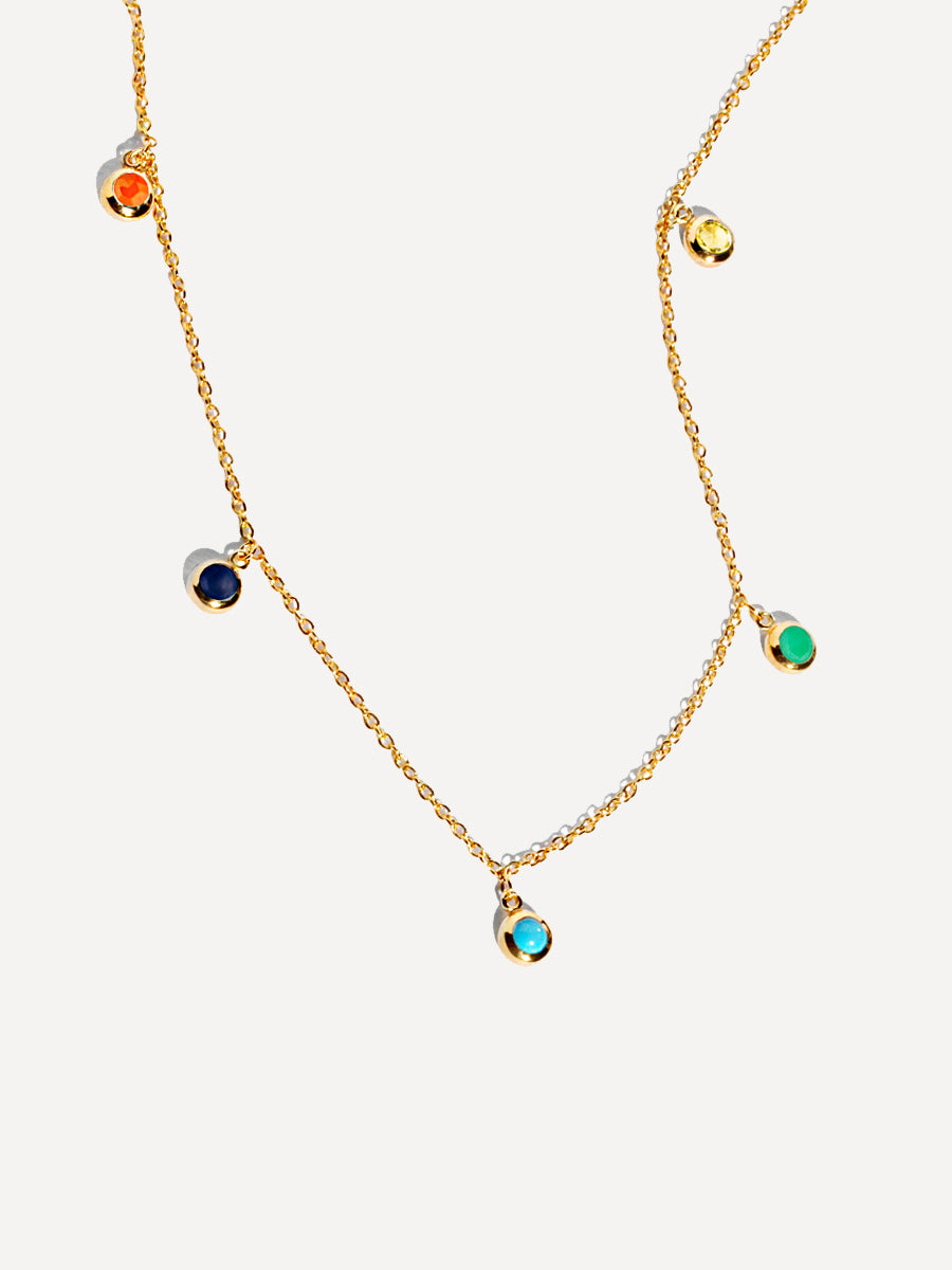 Gold Multicolour Havana Gemstone Drop Necklace