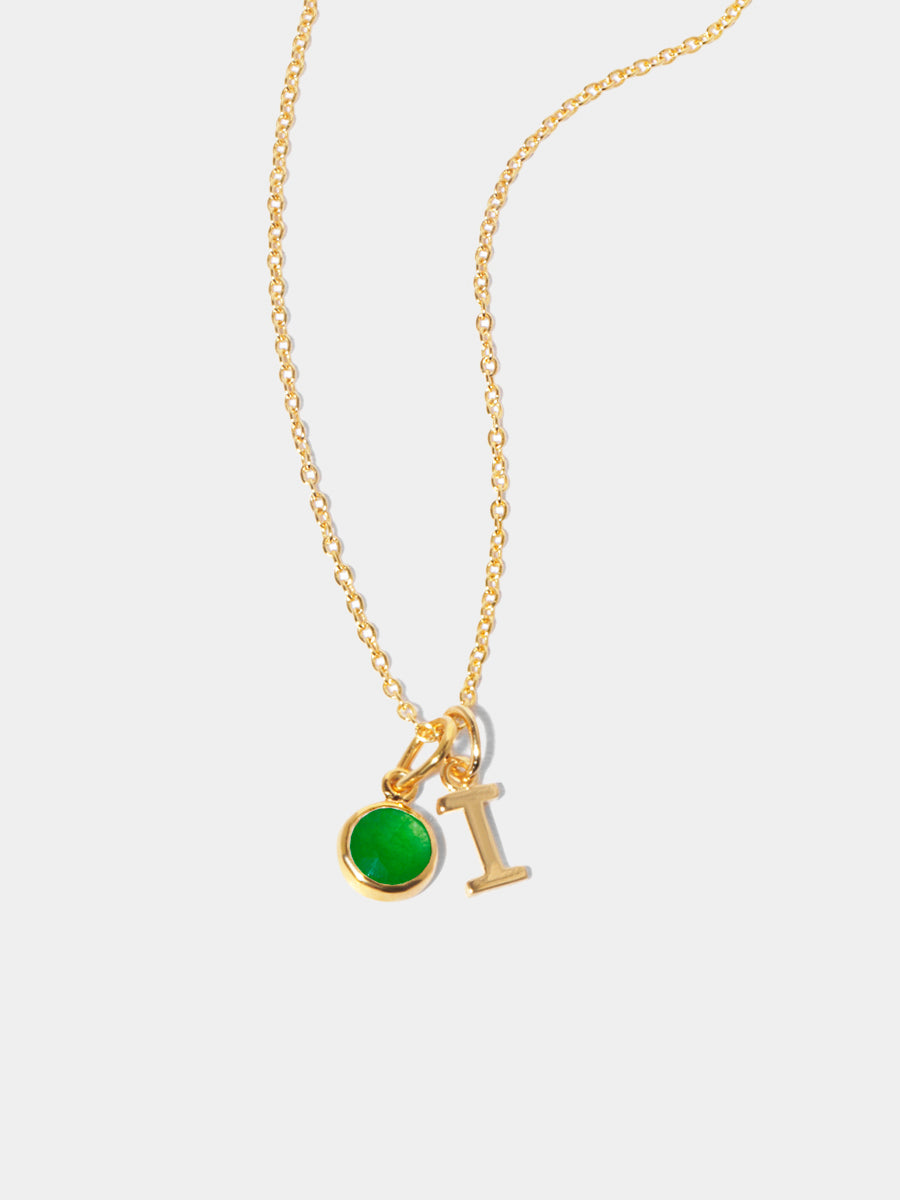 May 18k Gold Vermeil Initial & Birthstone Gemstone Charm Necklace Emerald Quartz