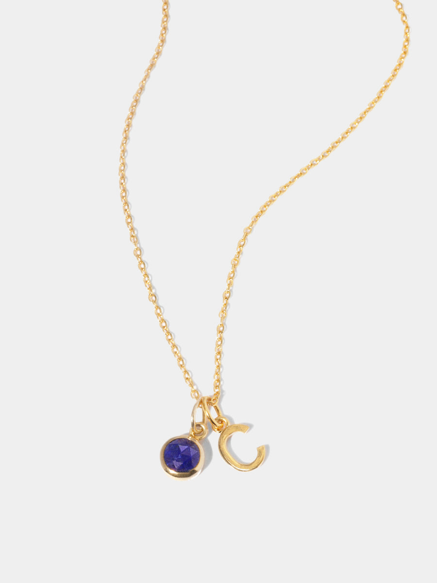 18k Gold Vermeil Initial & Birthstone Gemstone Charm Necklace