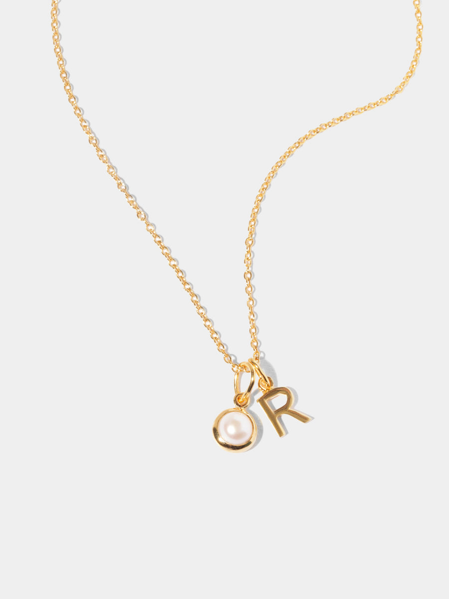June 18k Gold Vermeil Initial & Birthstone Gemstone Charm Necklace Pearl