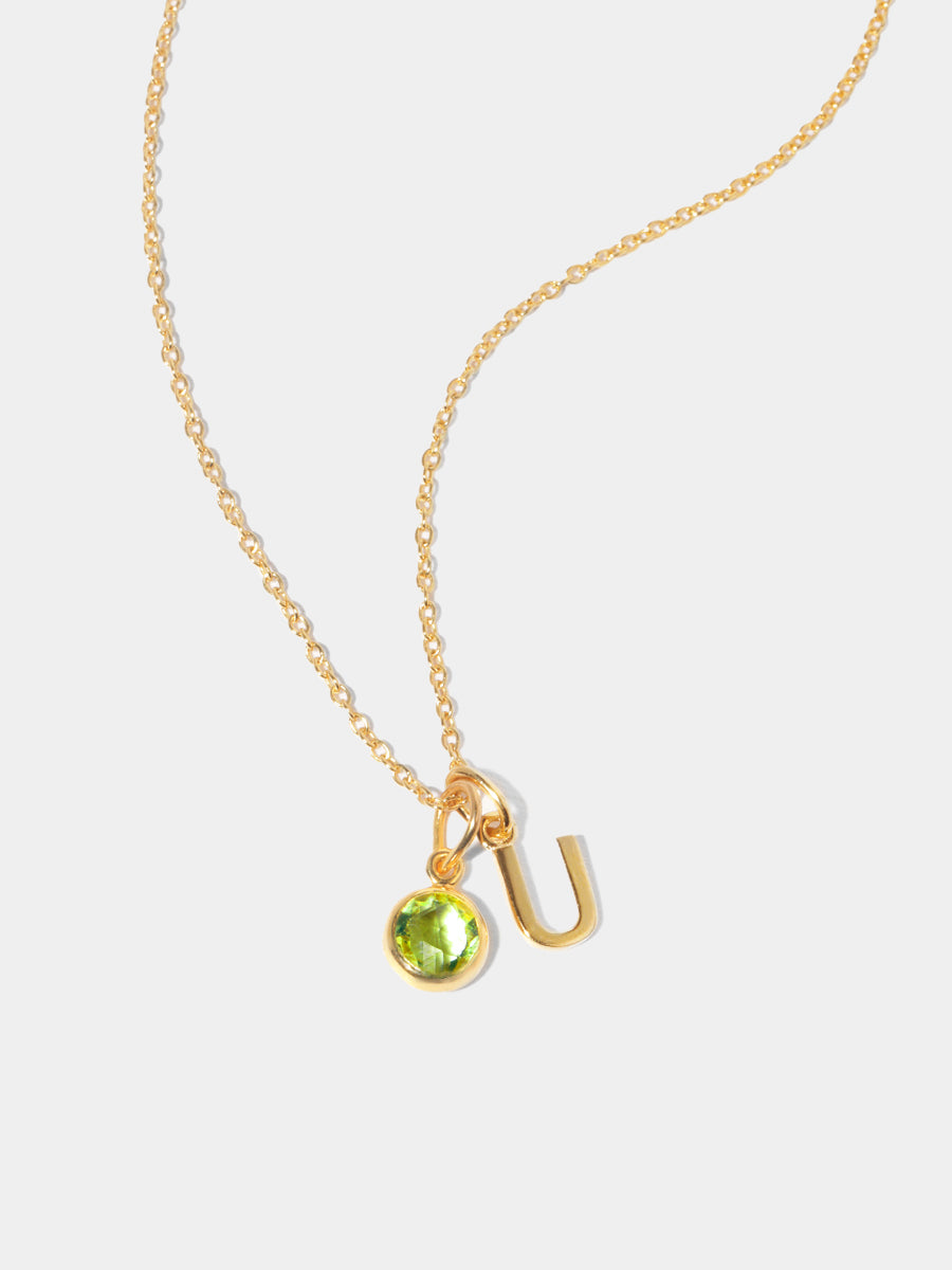 August 18k Gold Vermeil Initial & Birthstone Gemstone Charm Necklace Peridot