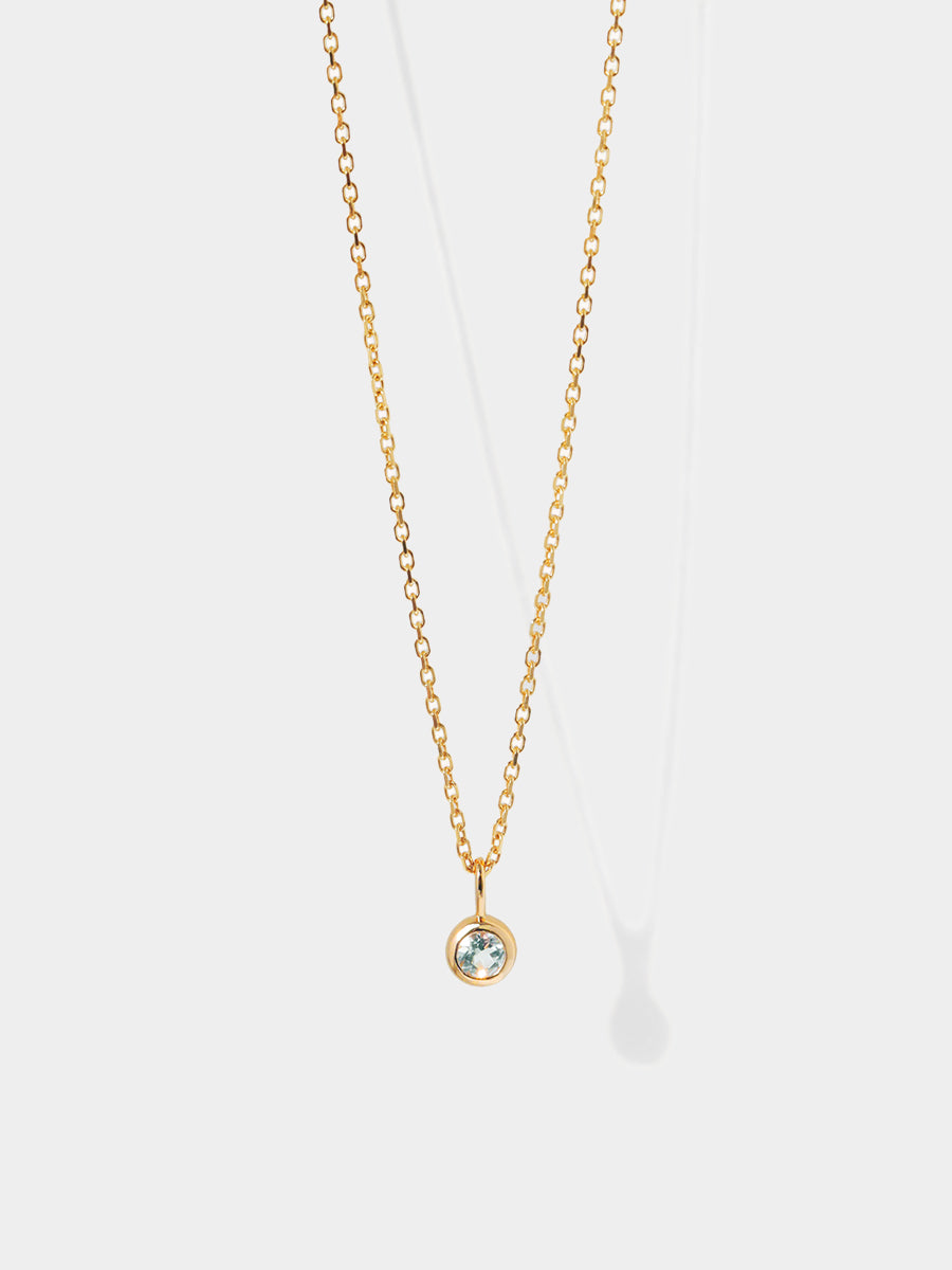 March 9K Gold Birthstone Gemstone Pendant Necklace Aquamarine