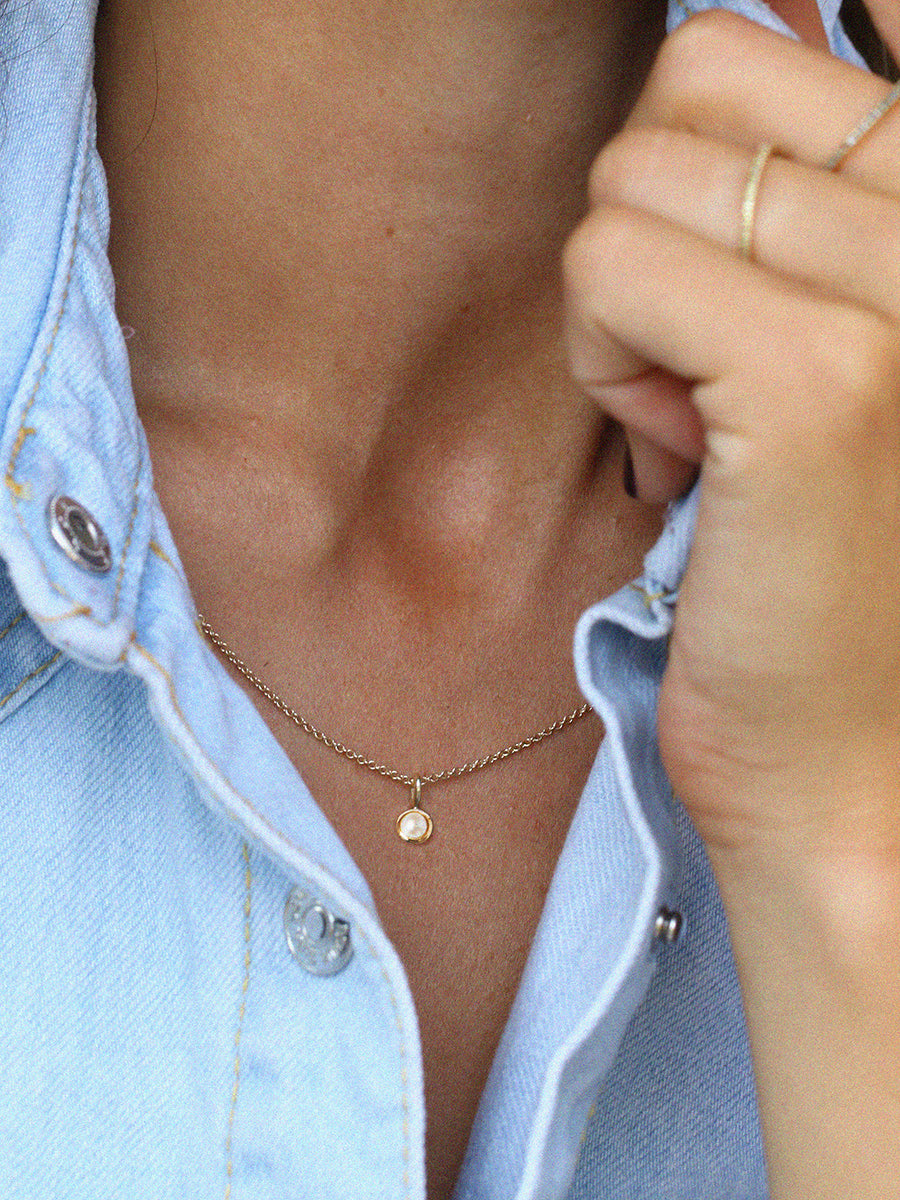 June 9K Gold Birthstone Gemstone Pendant Necklace Pearl