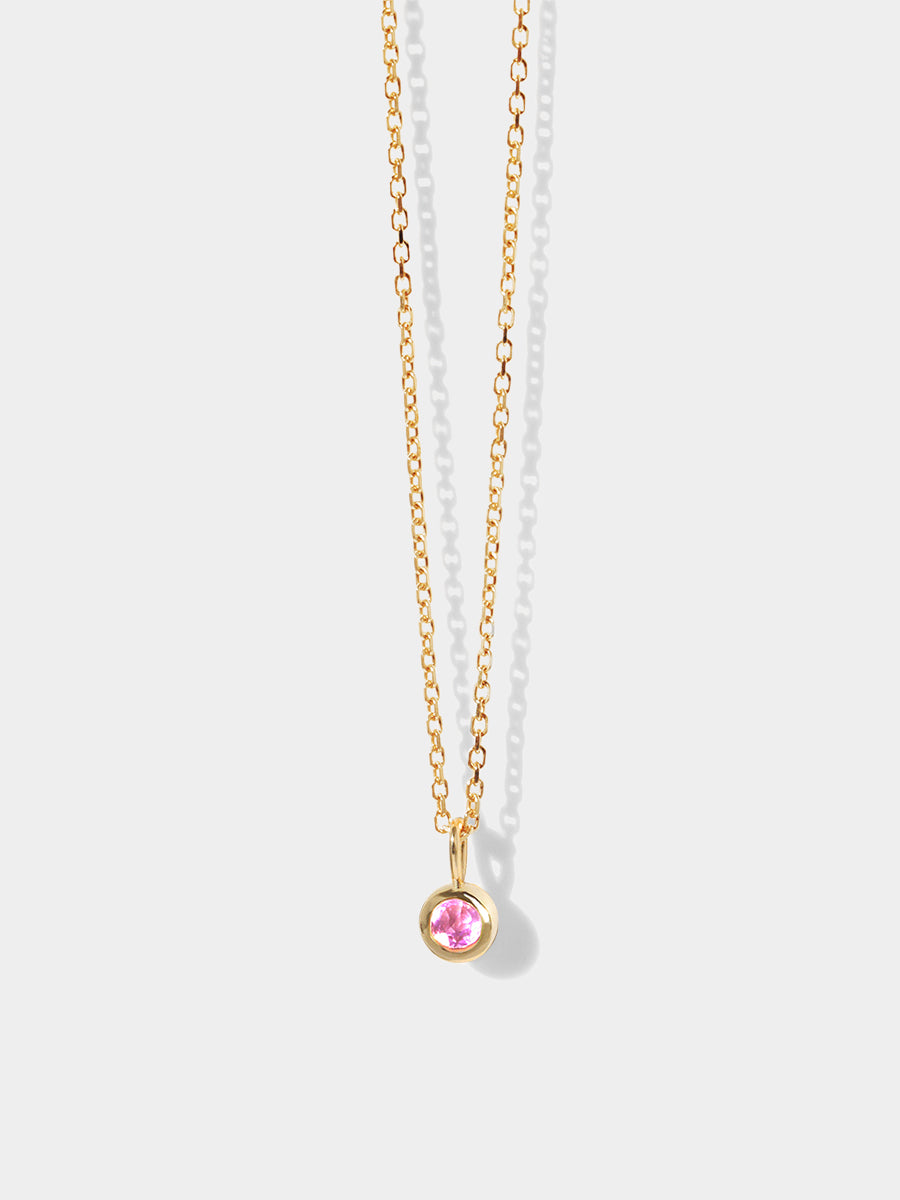 9K Gold Pink Sapphire Charm Pendant Necklace
