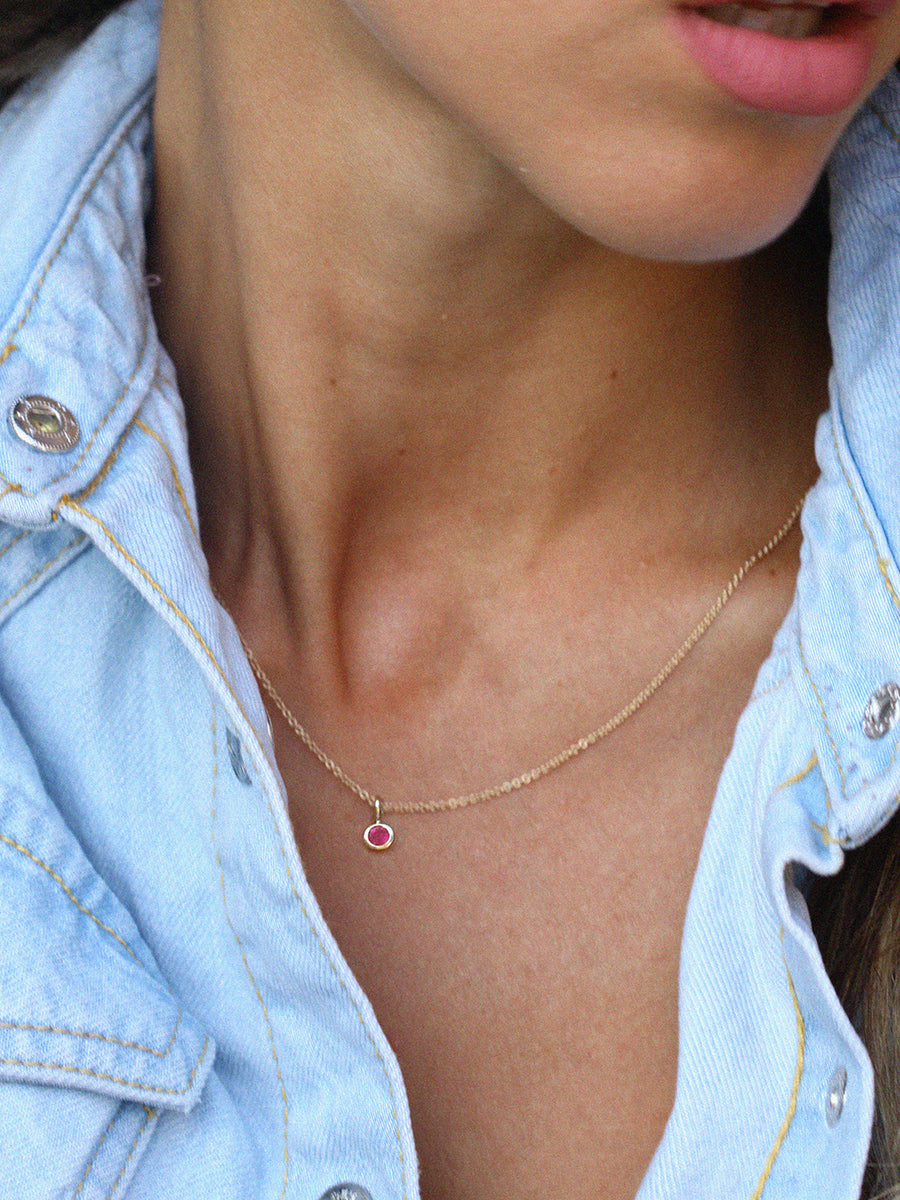 July 9K Gold Birthstone Gemstone Pendant Necklace Ruby