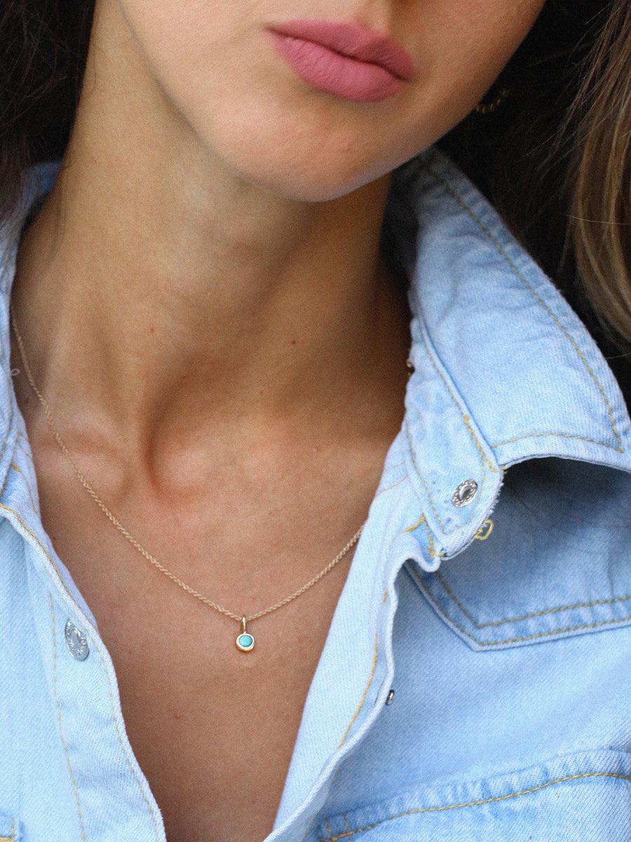 December 9K Gold Birthstone Gemstone Pendant Necklace Turquoise