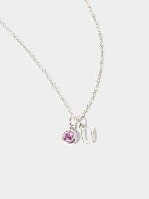 Sterling Silver Initial & Birthstone Gemstone Charm Necklace