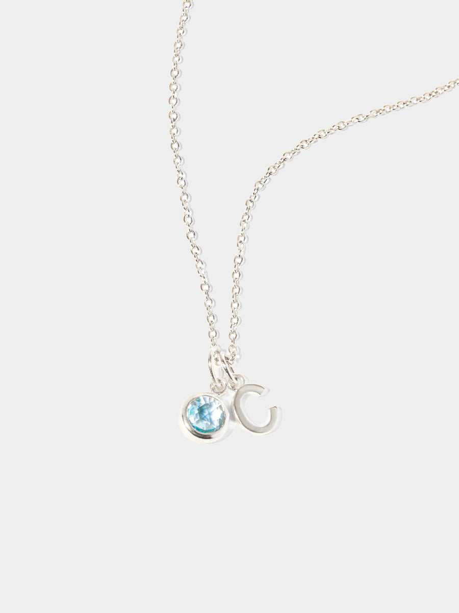 Sterling Silver Initial & Birthstone Gemstone Charm Necklace