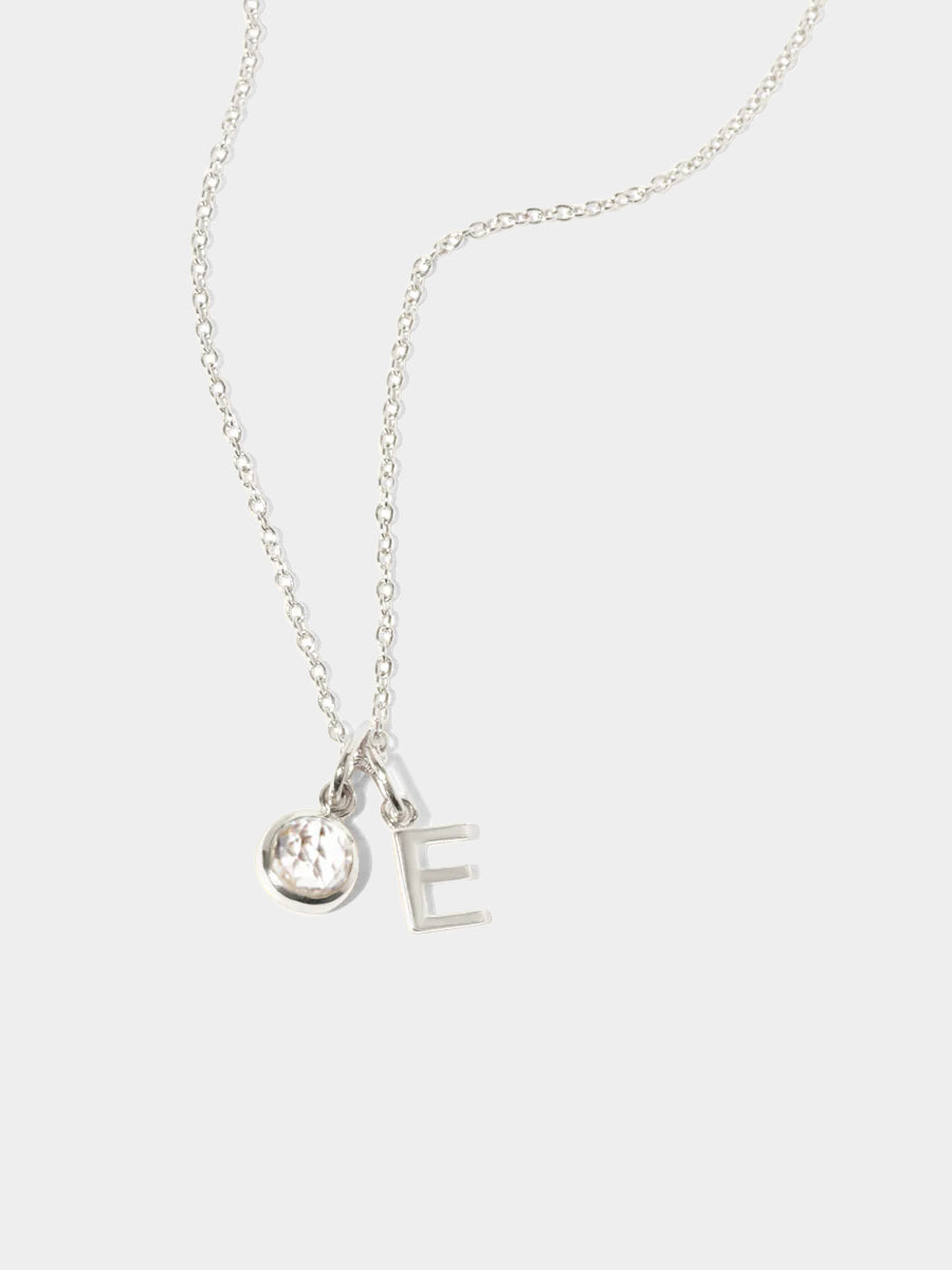 Sterling Silver Initial & Birthstone Gemstone Charm Necklace