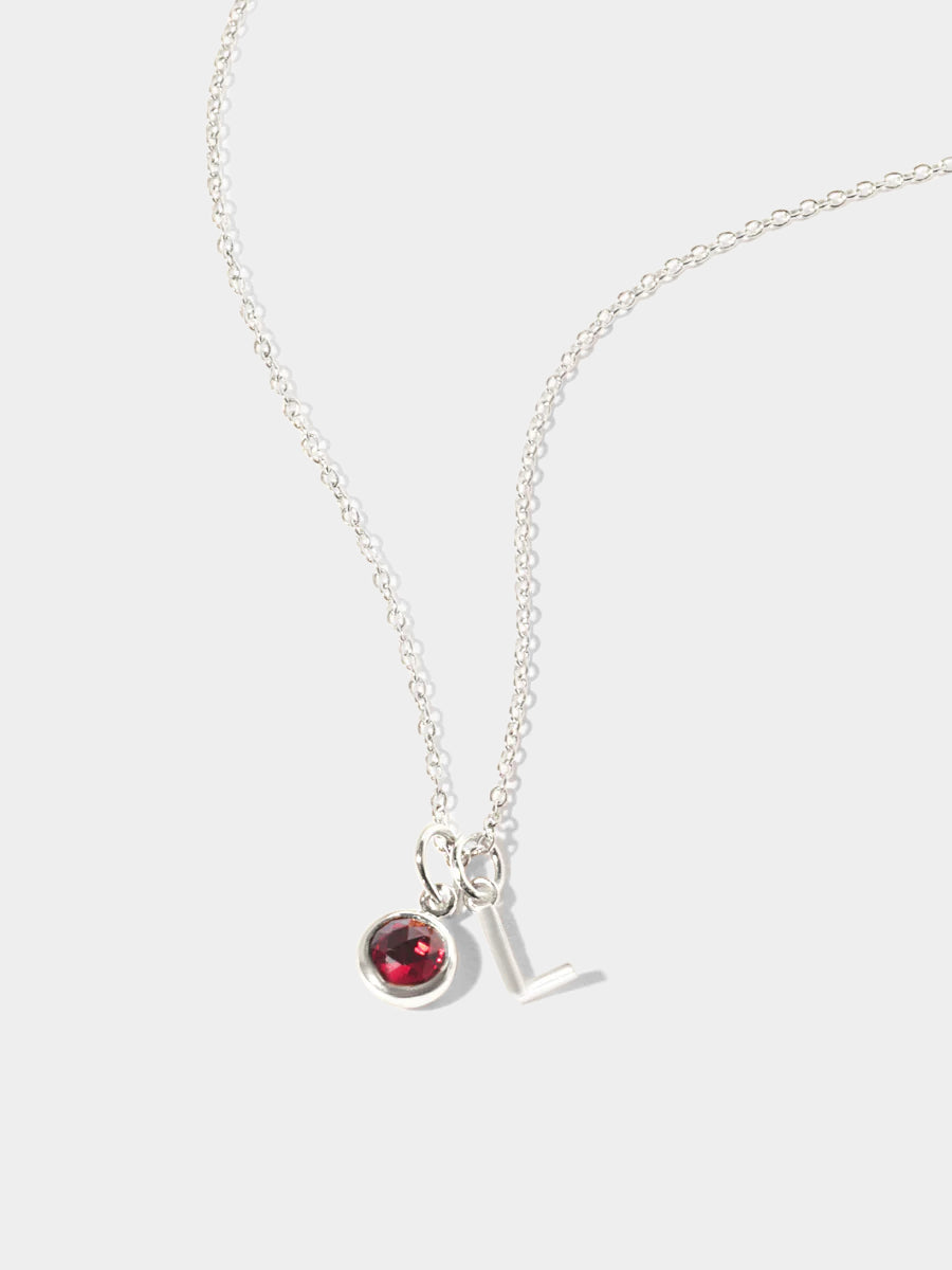 Sterling Silver Initial & Birthstone Gemstone Charm Necklace