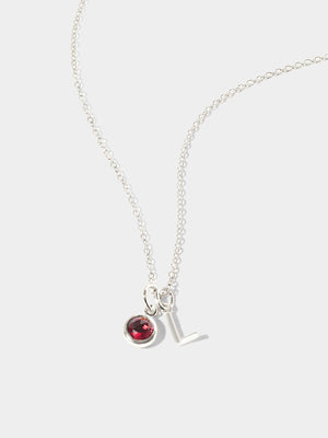 Sterling Silver Initial & Birthstone Gemstone Charm Necklace
