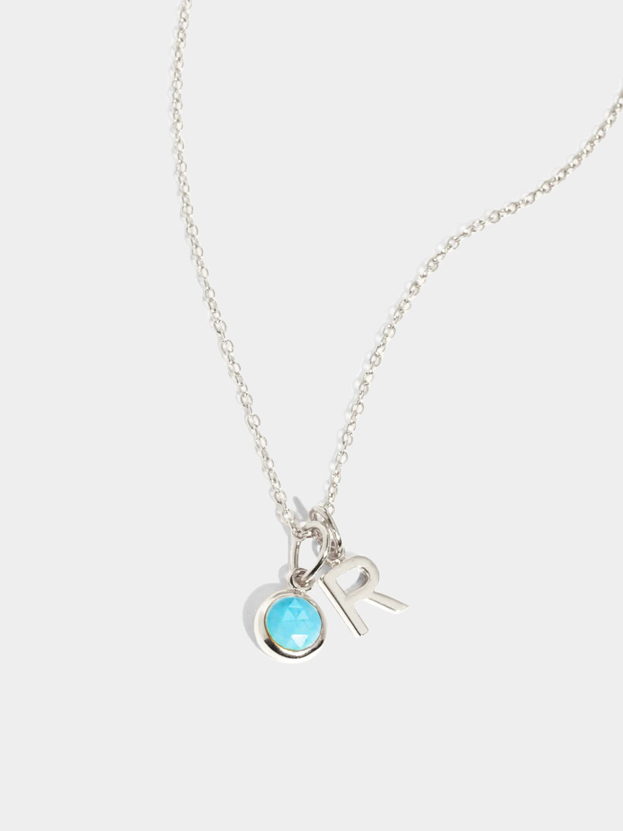 Sterling Silver Initial & Birthstone Gemstone Charm Necklace