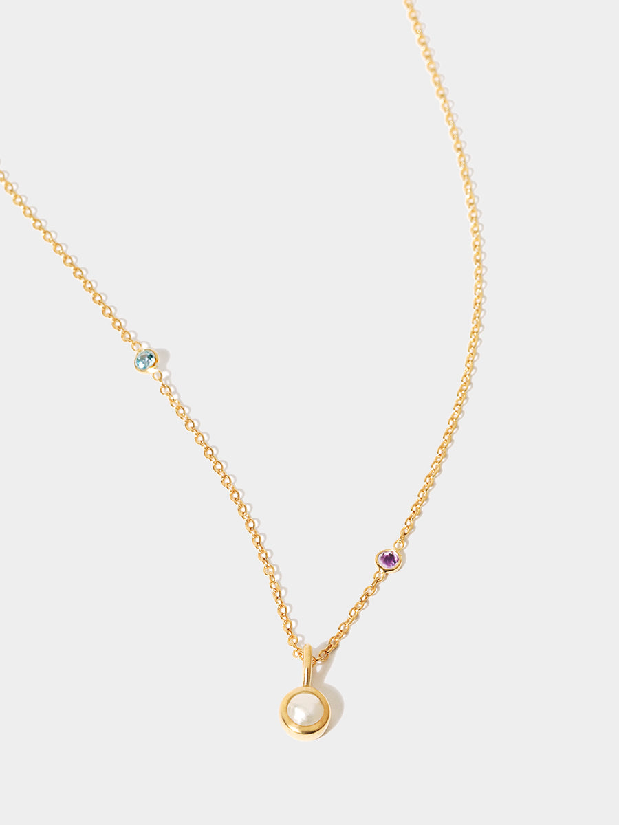 18k Gold Vermeil Galaxy Pearl Charm Necklace with Brazilian Amethyst & Blue Topaz Gemstone Studded Chain