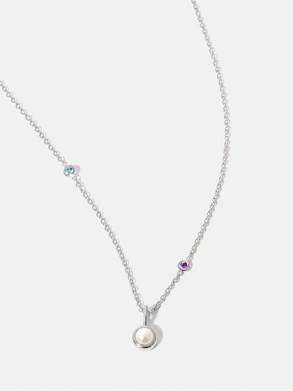 Collana con ciondolo in argento sterling con perle della galassia e catena tempestata di pietre preziose di ametista brasiliana e topazio blu