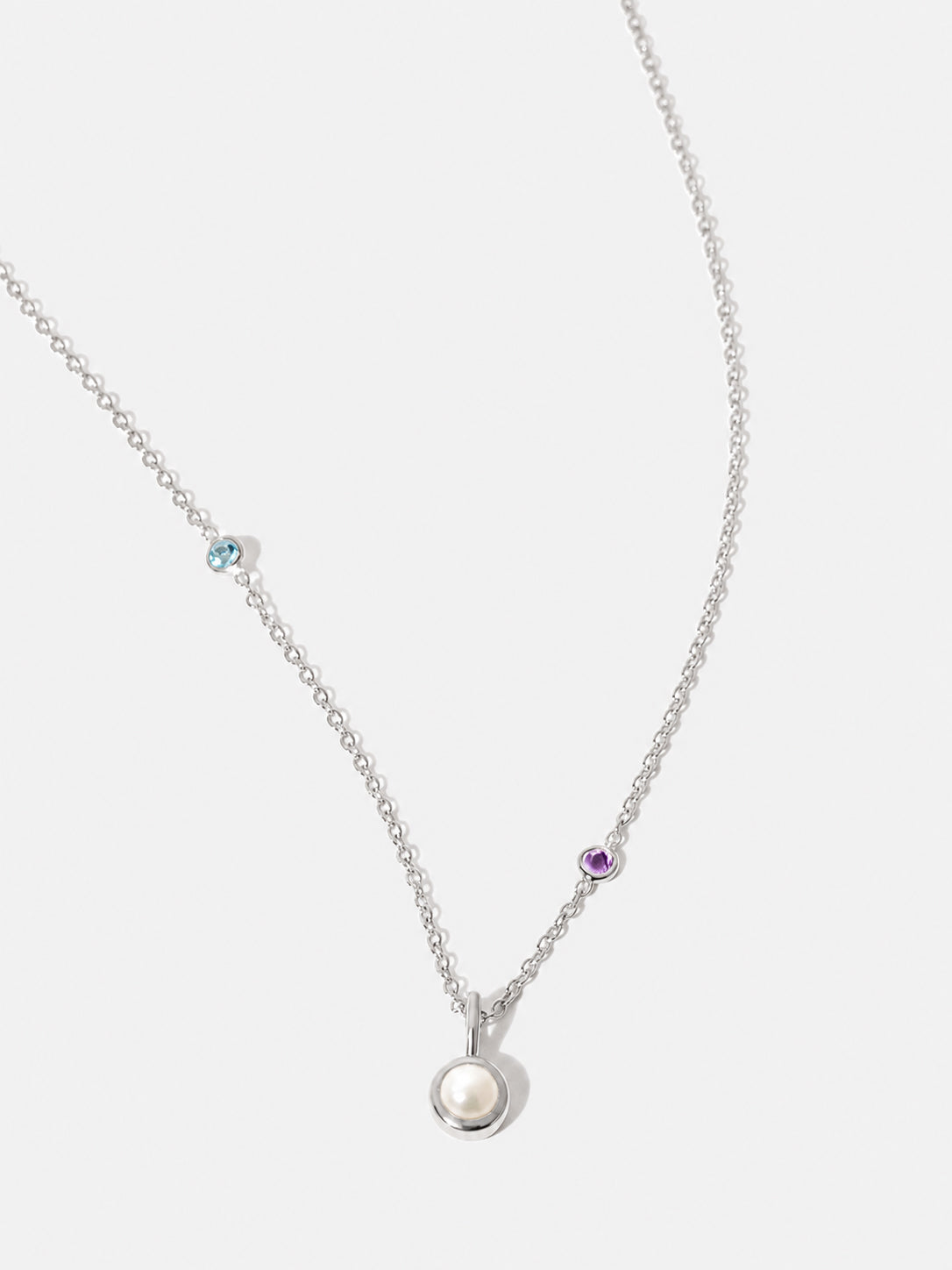 Collana con ciondolo in argento sterling con perle della galassia e catena tempestata di pietre preziose di ametista brasiliana e topazio blu
