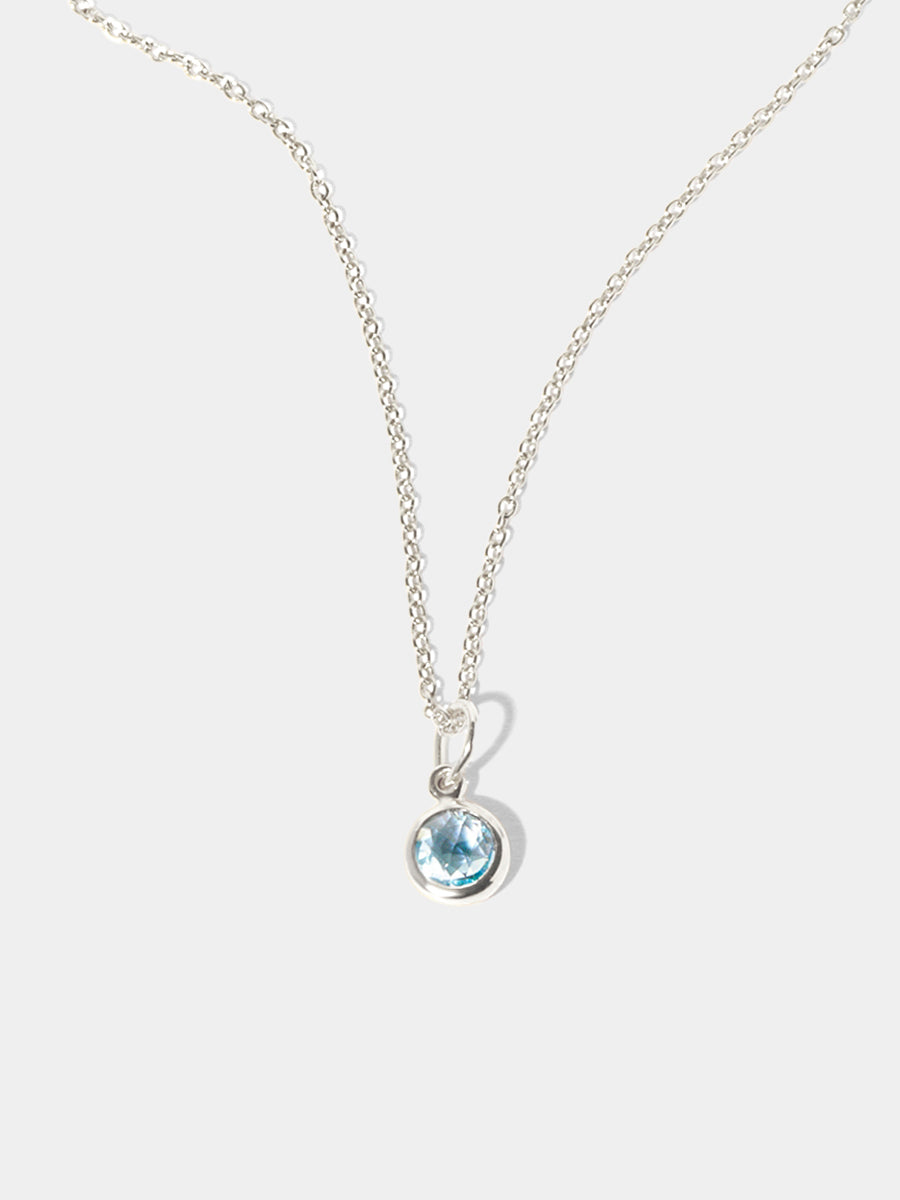 March Sterling Silver Birthstone Gemstone Pendant Necklace Blue Topaz