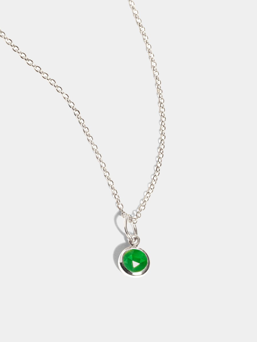 May Sterling Silver Birthstone Gemstone Pendant Necklace Emerald Quartz