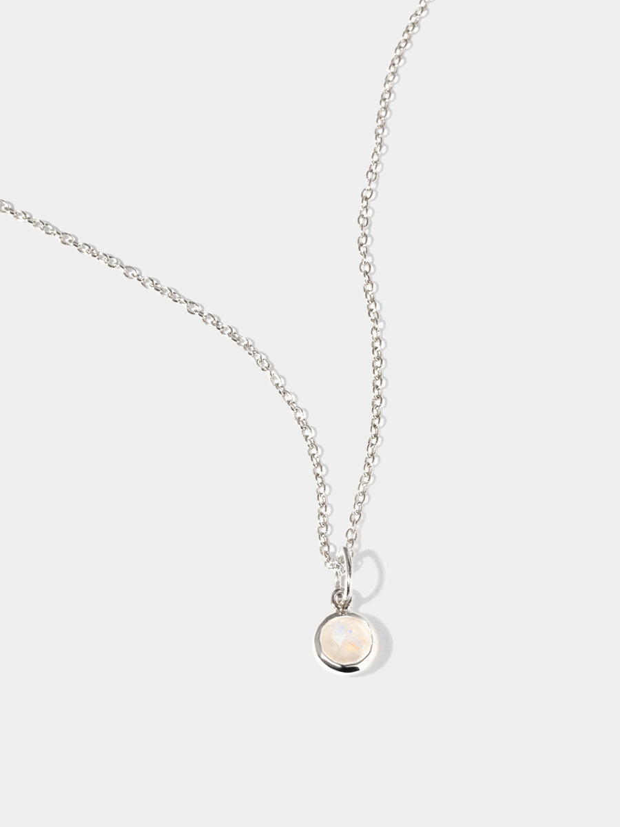 October Sterling Silver Birthstone Gemstone Pendant Necklace Moonstone