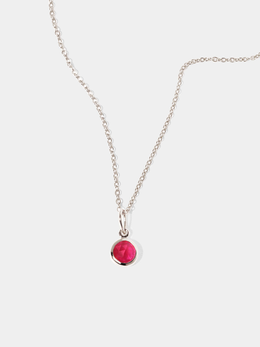 July Sterling Silver Birthstone Gemstone Pendant Necklace Ruby Quartz