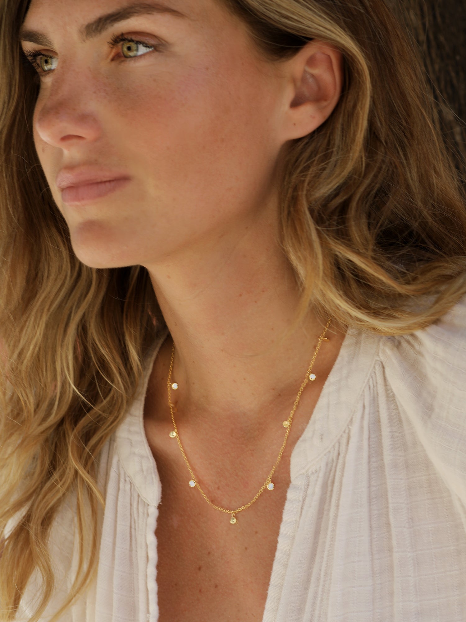 Gold Moonstone Sequin Necklace