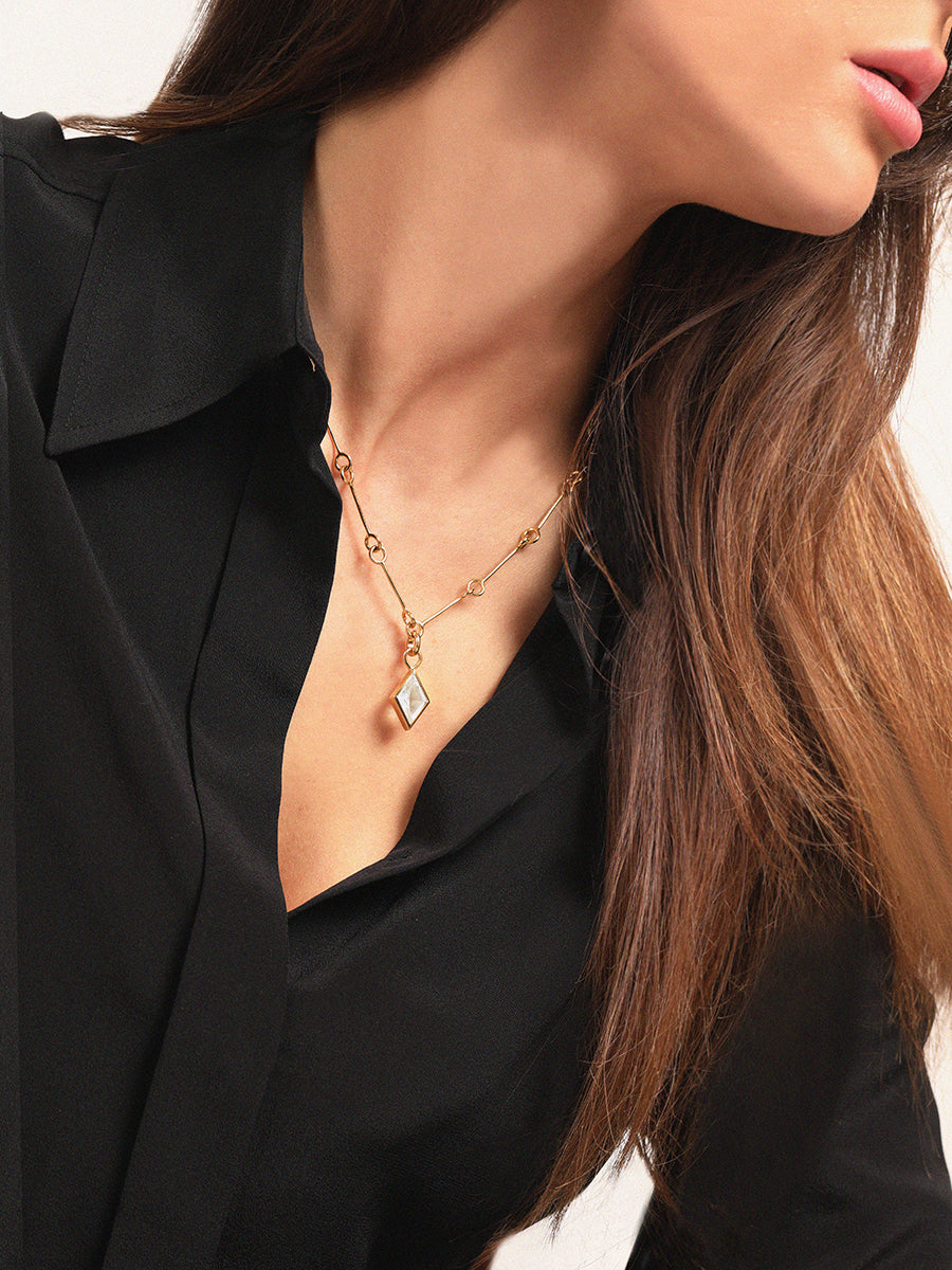 Gold and Crystal Gemstone Diamond Pendant Charm - Large