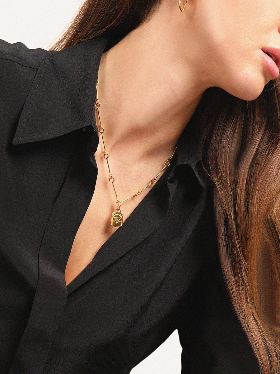 Gold Elements Earth Sign and Tsavourite Gemstone Pendant
